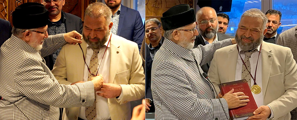 Dr Muhammad Tahir-ul-Qadri addressing appreceation ceremony of Irfan ul Quran Danish translation